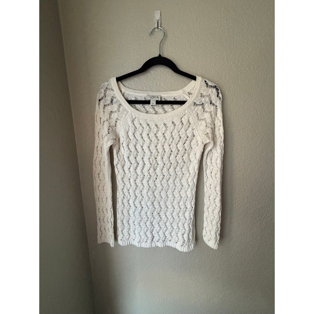 LOFT Womens Sweater Size Small Ann Taylor Off White Loose Weave Long‎